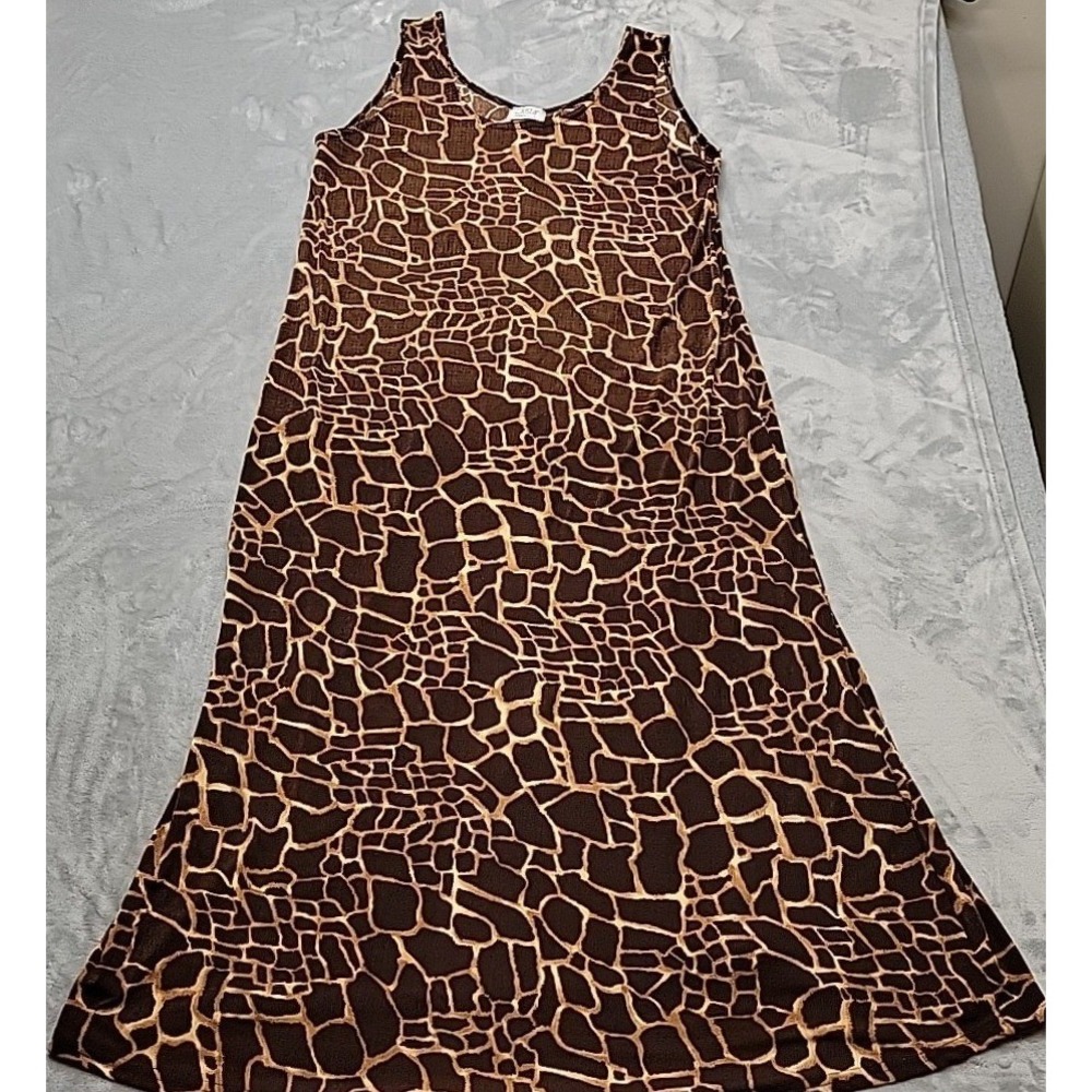 Jostar Dress Womens XL Brown Giraffe Print Slinky Knit Sleeveless Made In USA